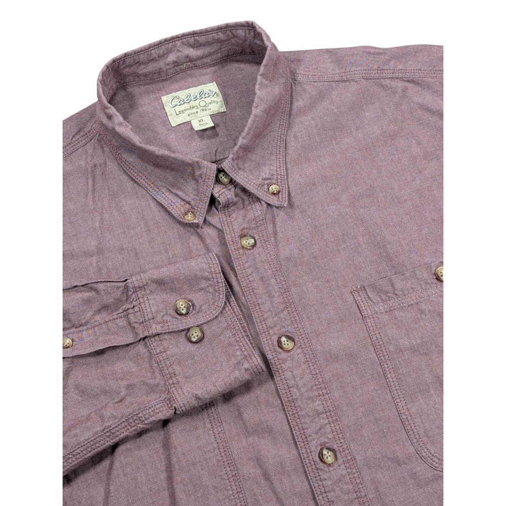 Cabela's Chambray Shirt Mens XL Mauve Purple Long Sleeve Button Down Vintage